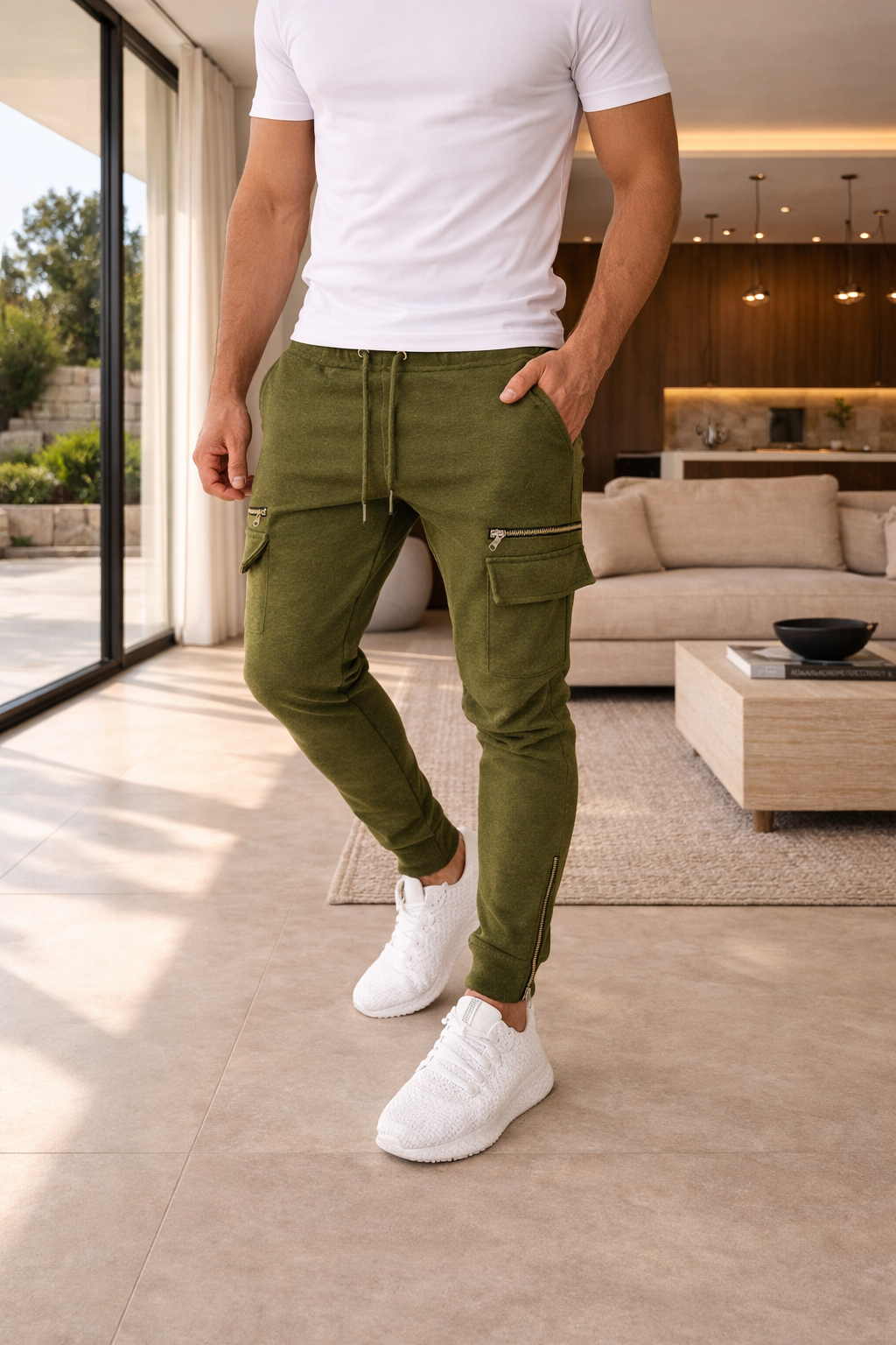 Men's Narrow-Cut Fit Cargo Jogger Pants – Olive Green