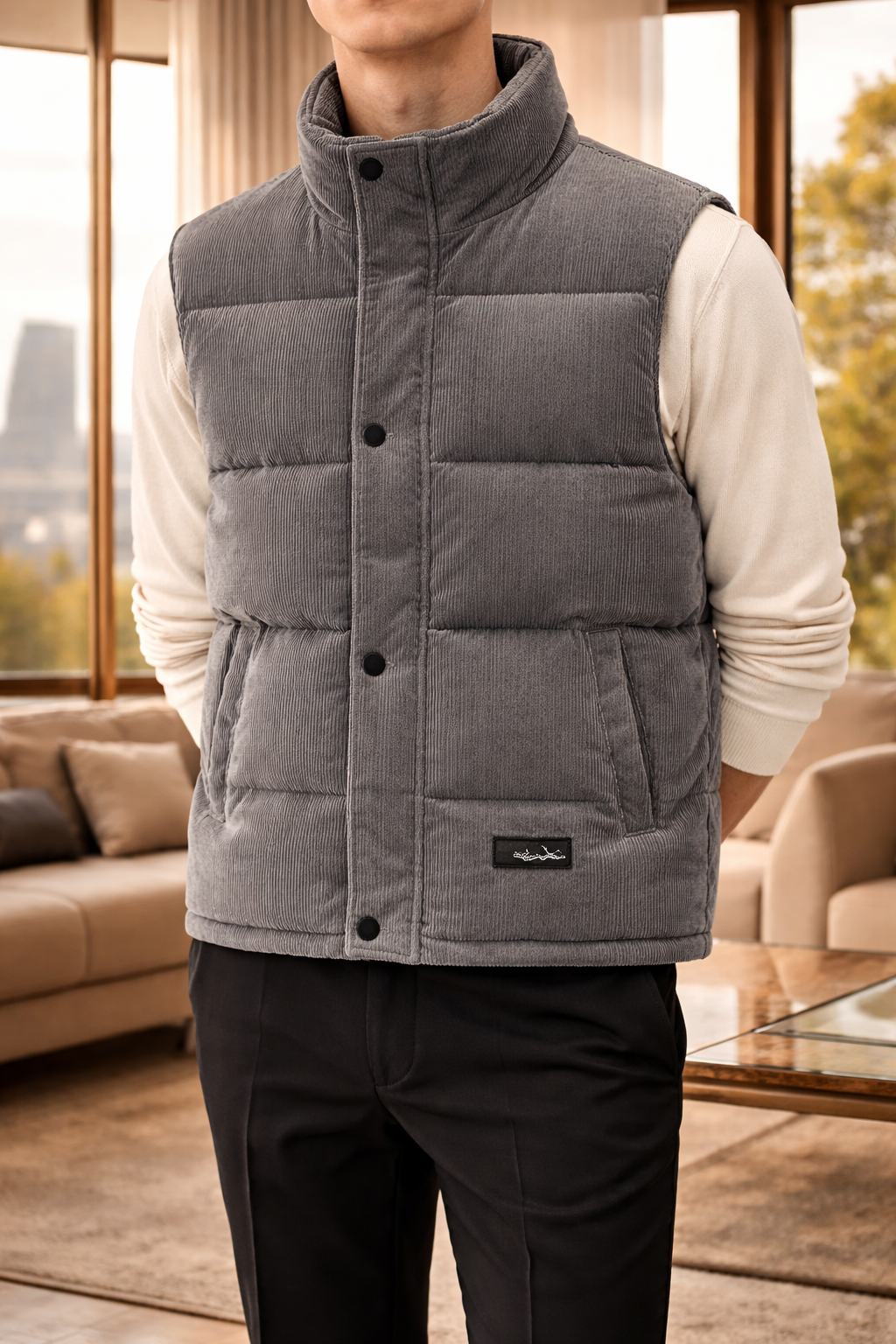Men's Padded Quilted Stand-Collar Vest – Gray