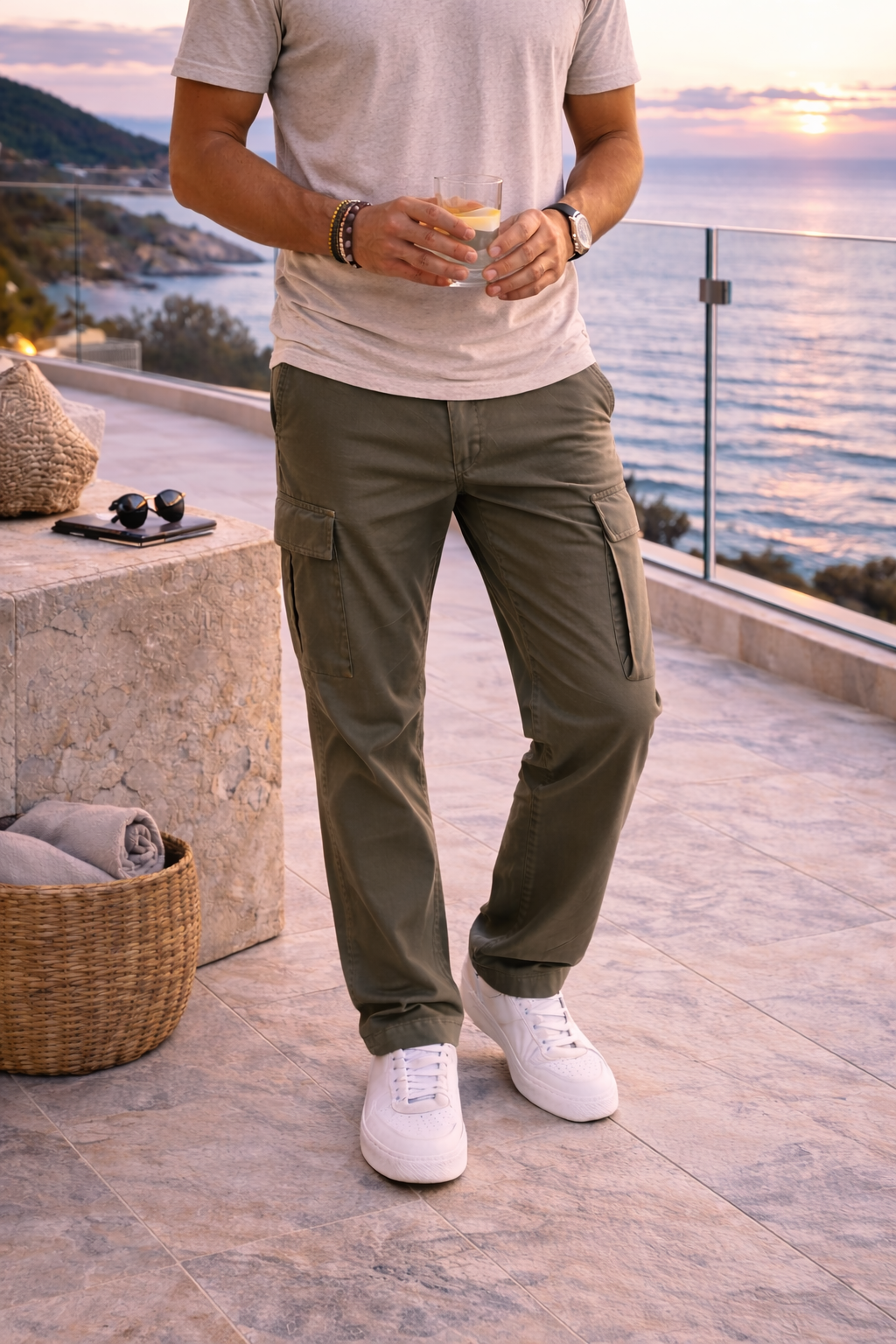 Men's Cotton Twill Straight-Cut Cargo Trousers – Olive Green
