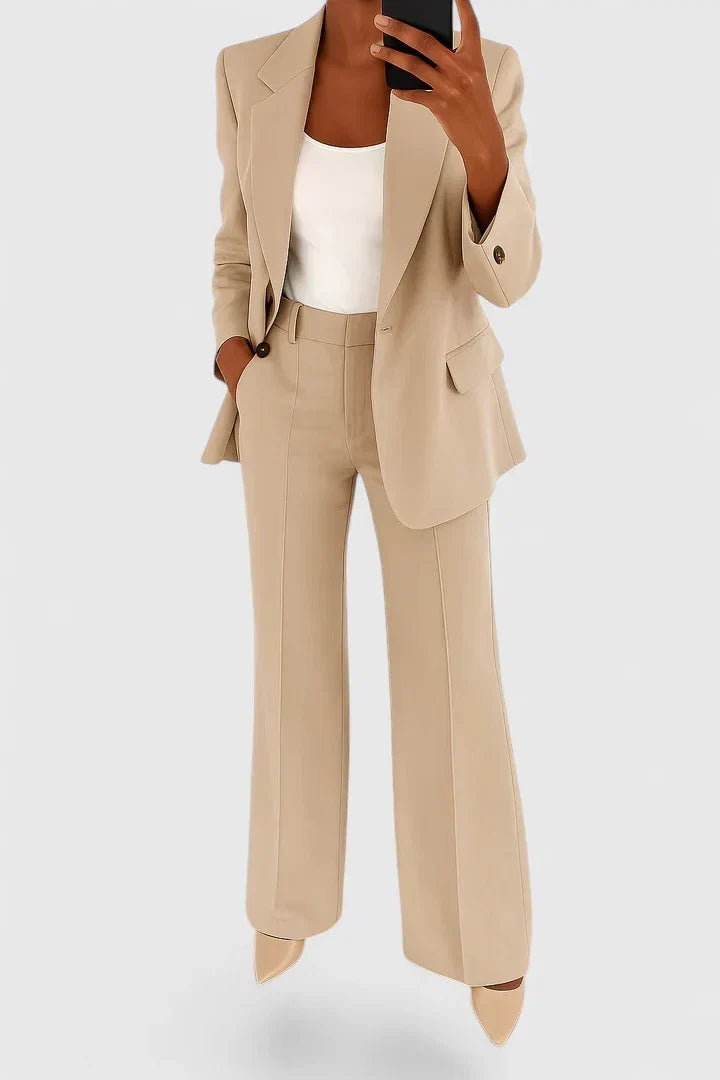 Women's Elegant Two Piece Suit Set for Evening Wear – Beige