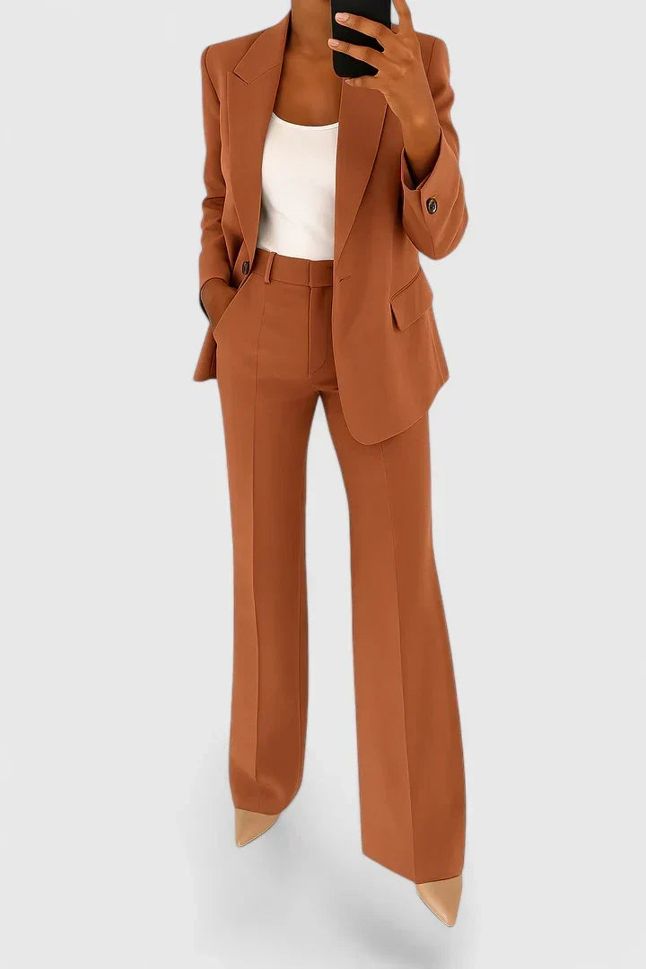 Women's Elegant Two Piece Suit Set for Evening Wear – Brown