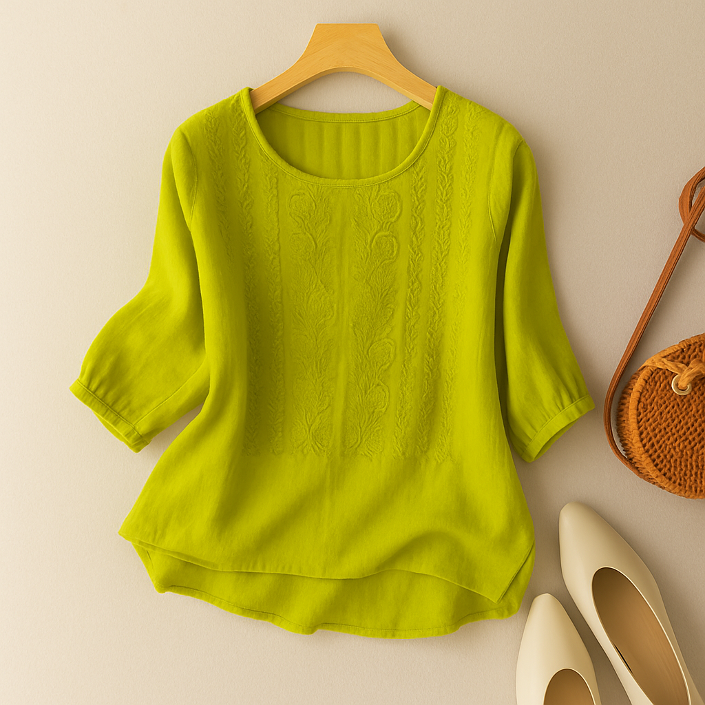 Women's Embroidery-Detail Round-Neck Blouse – Light Green