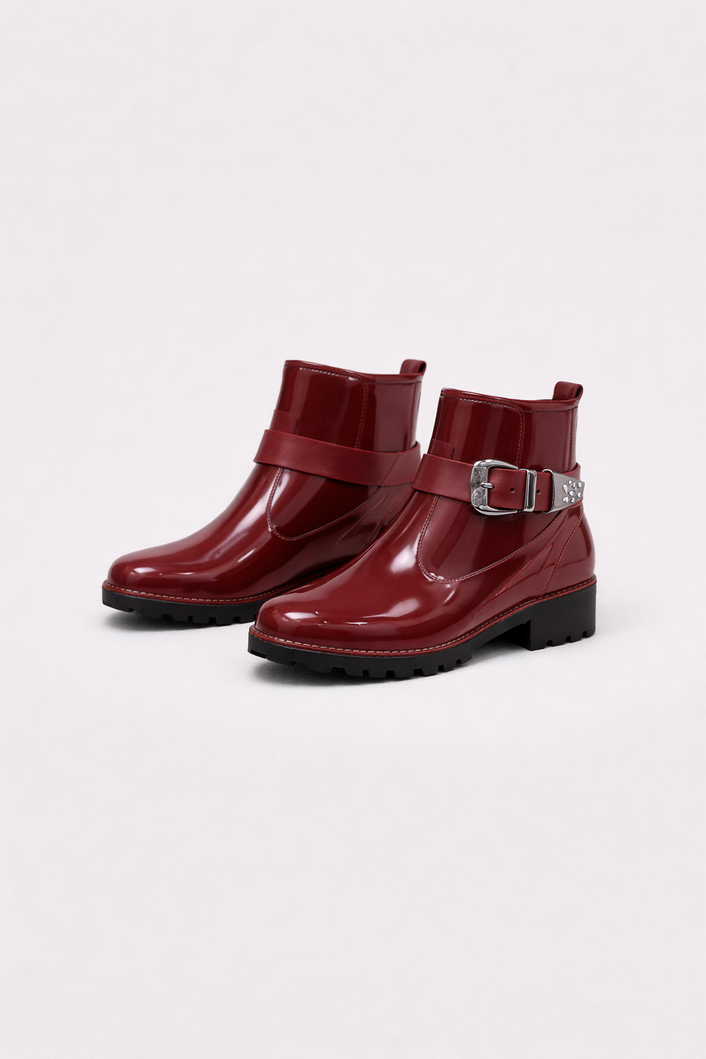 Women's Glossy Buckle-Detail Booties – view 1