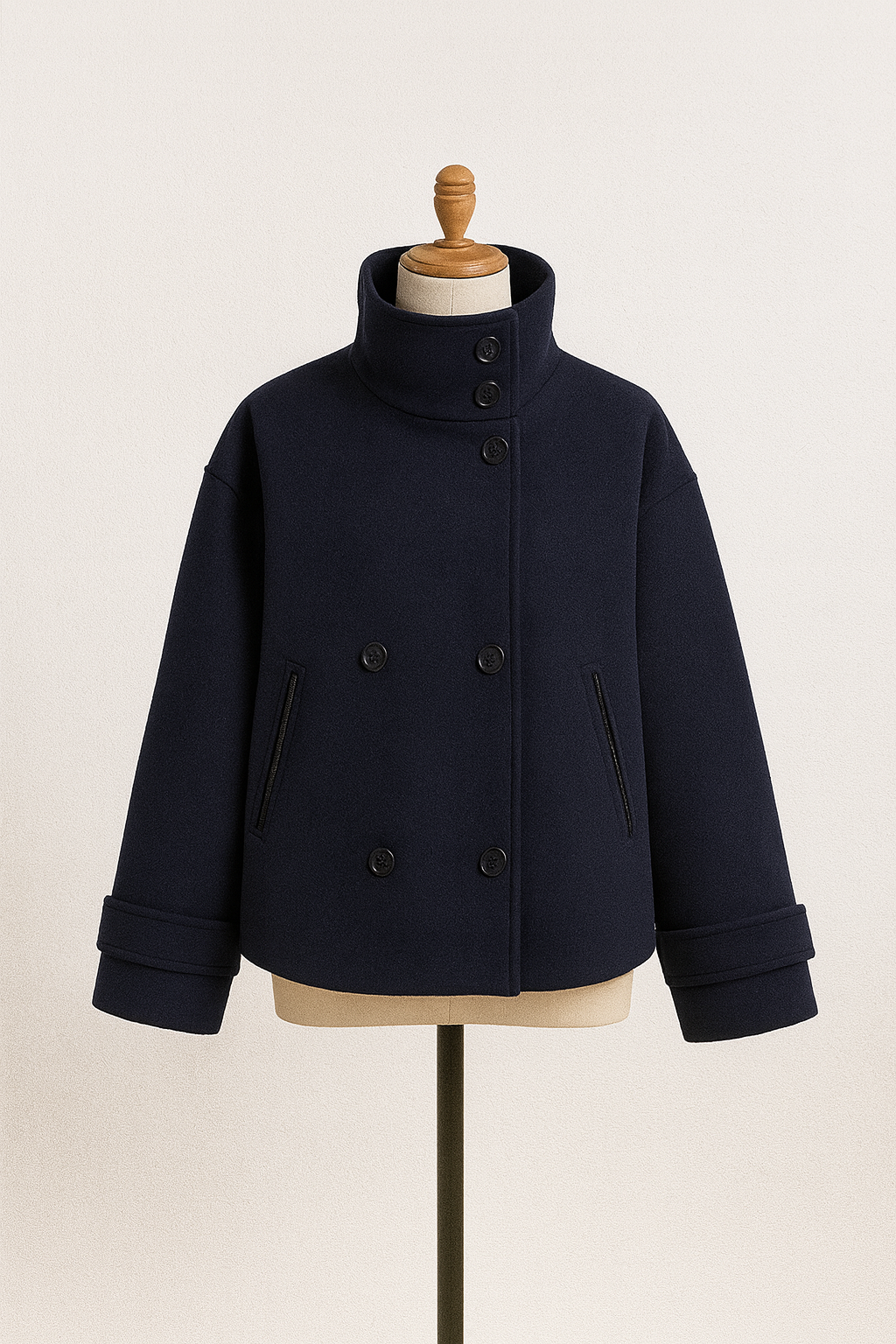Women's Double-Breast Short Coat – Navy Blue