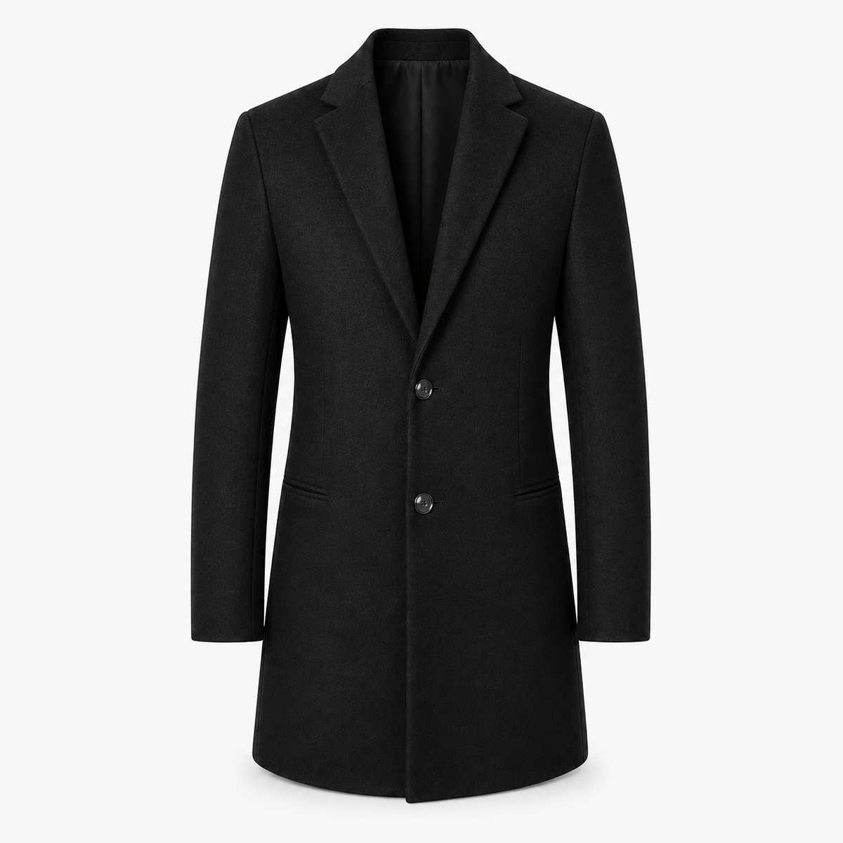 Men's Mid-Length Straight-Cut Tweed Overcoat for Everyday Wear – Black