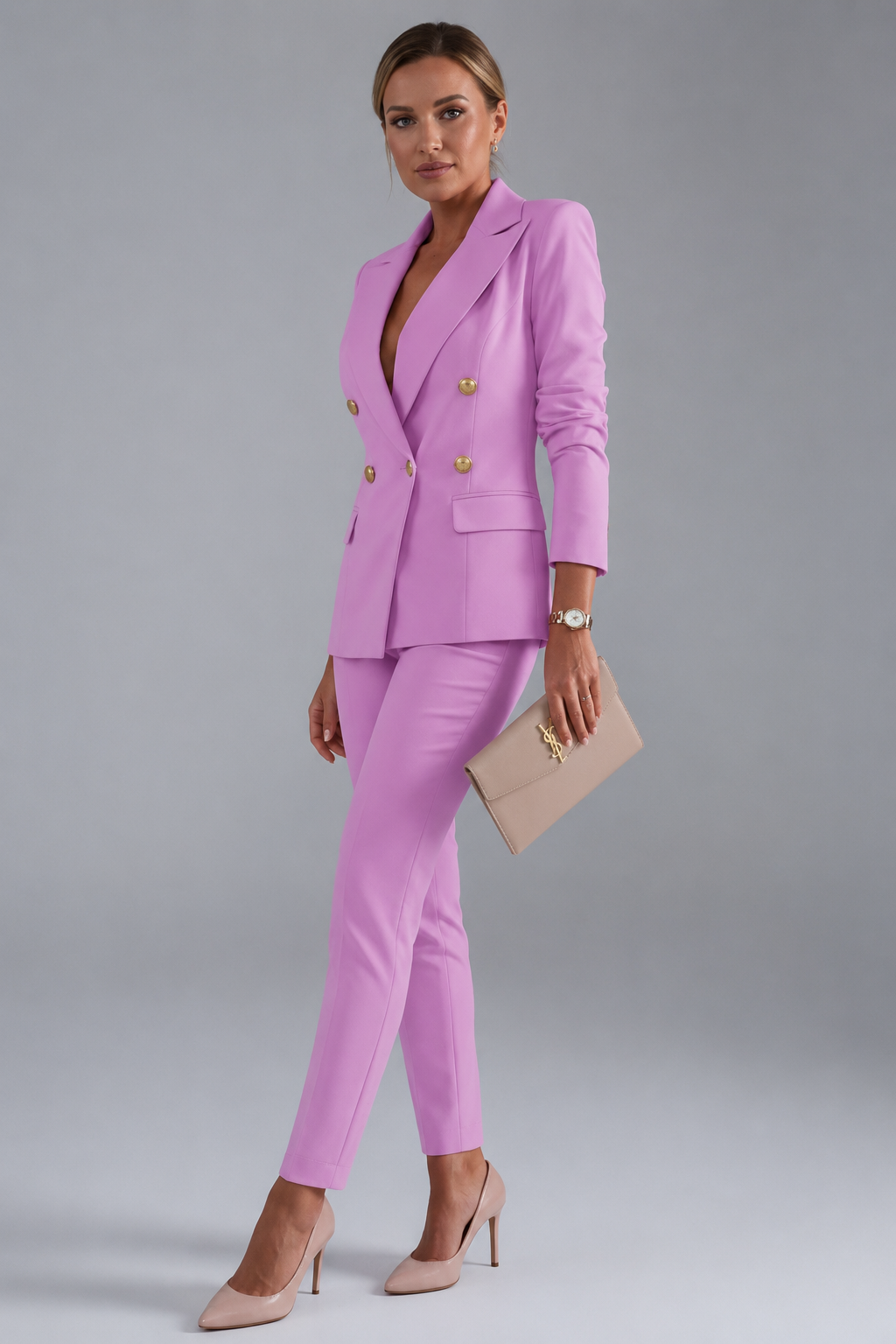 Women's Double-Breast Button Suit Set – Pink