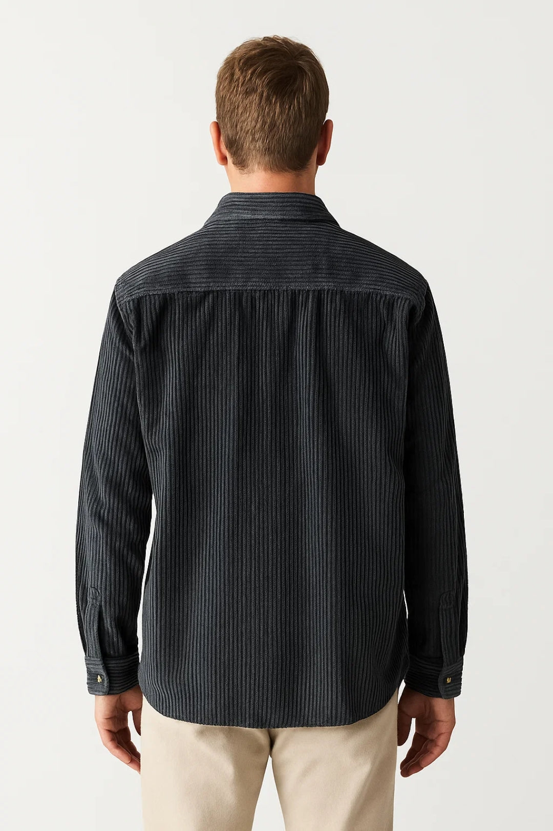 Men's Rib-Knit Button-Front Overshirt with Chest Pocket – view 4