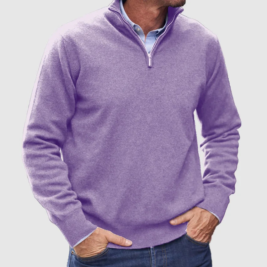 Men's Quarter-Zip Knit Pullover – Light Purple