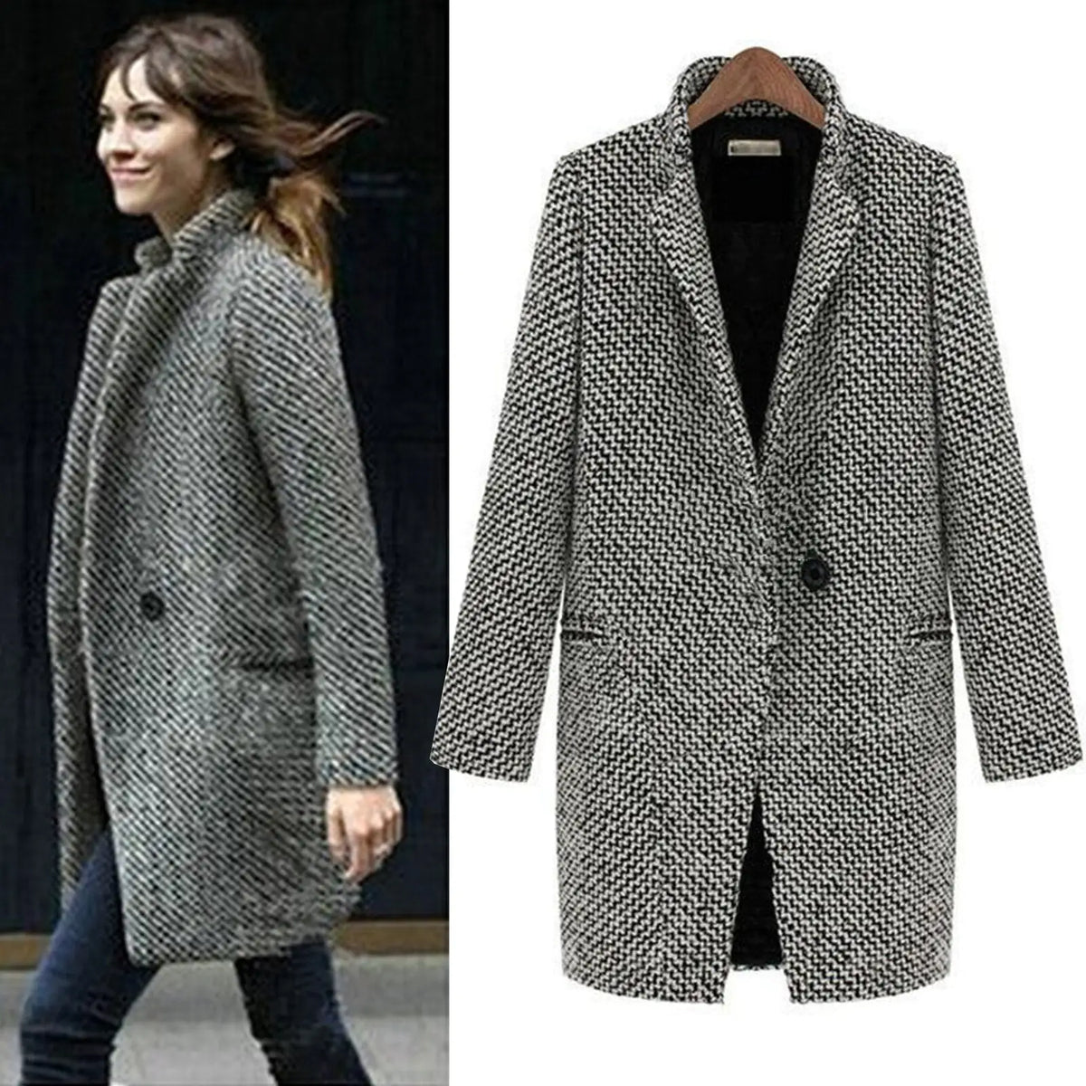 Women's Long V-Neckline Single-Button Cold-Weather Coat – view 5