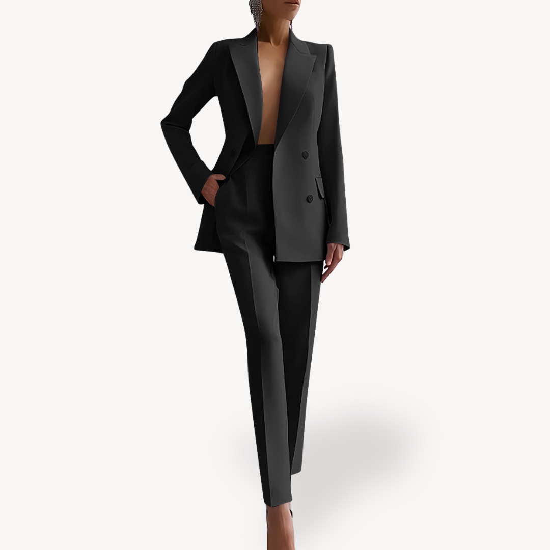 Women's Blazer and Pants Suit for Everyday Wear – Black