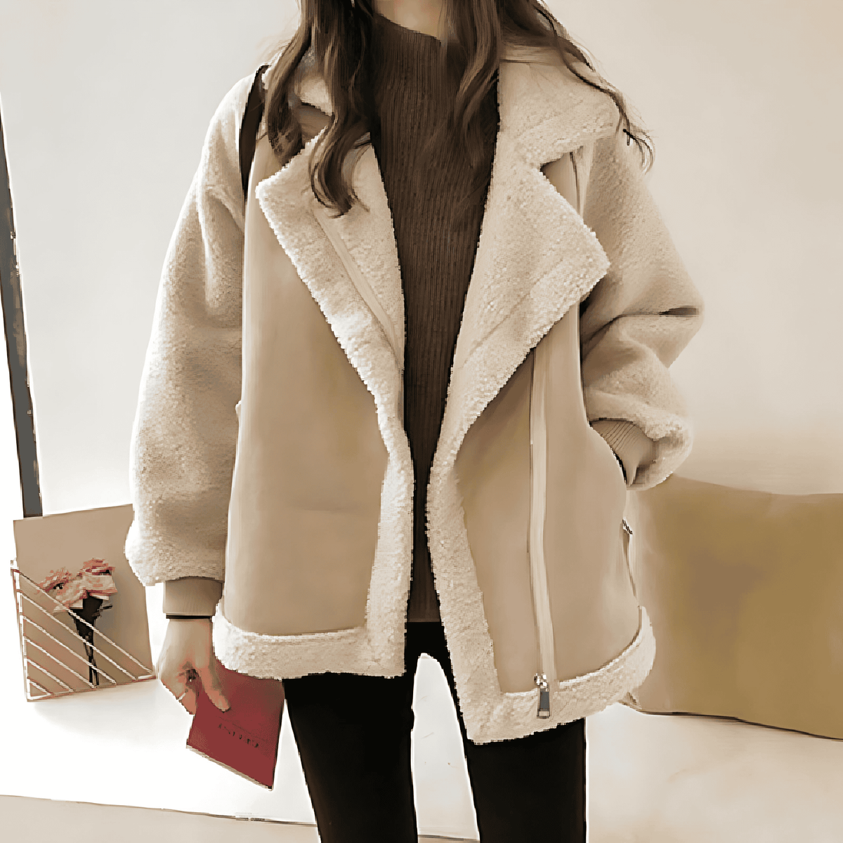 Women's Teddy Aviator Jacket for Fall – Beige