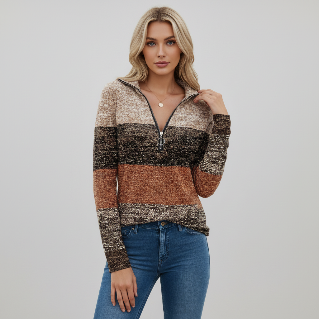 Women's Print-Detail Quarter Zip Knit Pullover – view 3