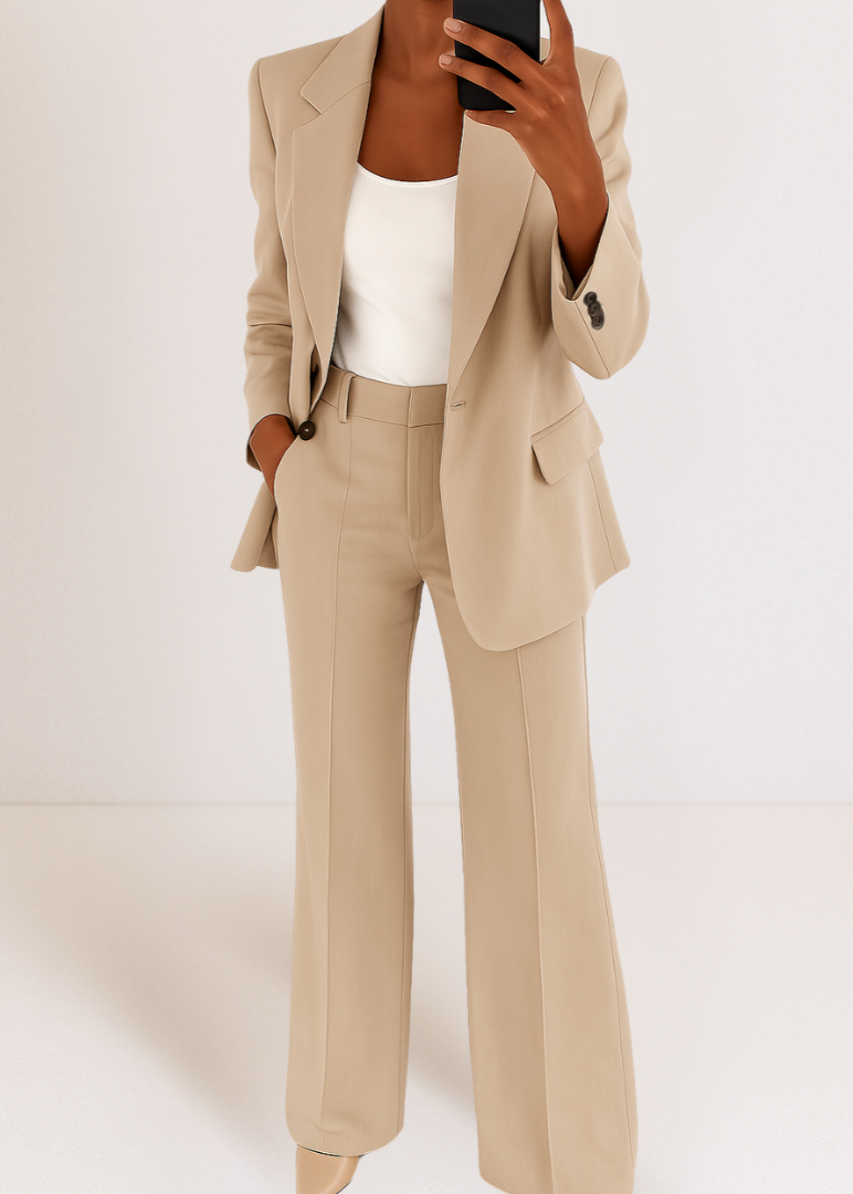 Women's Fitted Blazer and Trouser Co-Ord Set – Beige