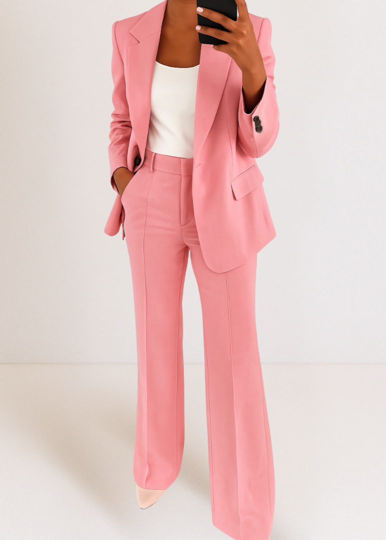 Women's Fitted Blazer and Trouser Co-Ord Set – Pink