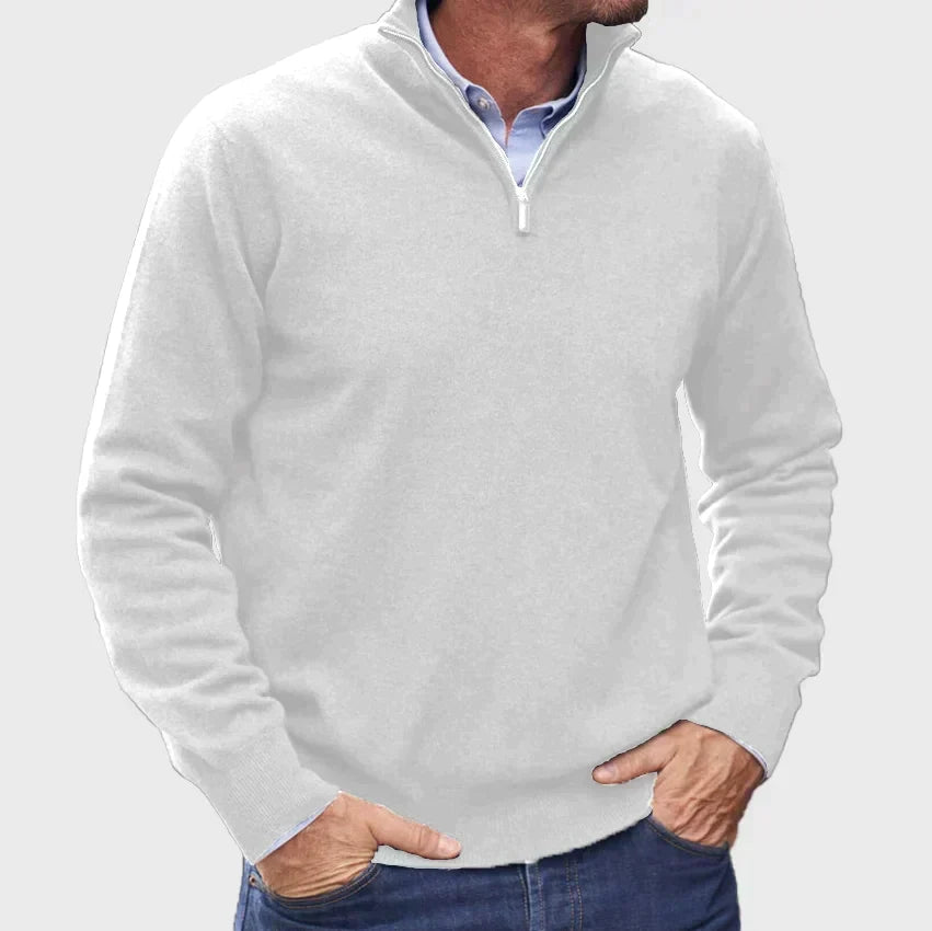 Men's Quarter-Zip Knit Pullover – White