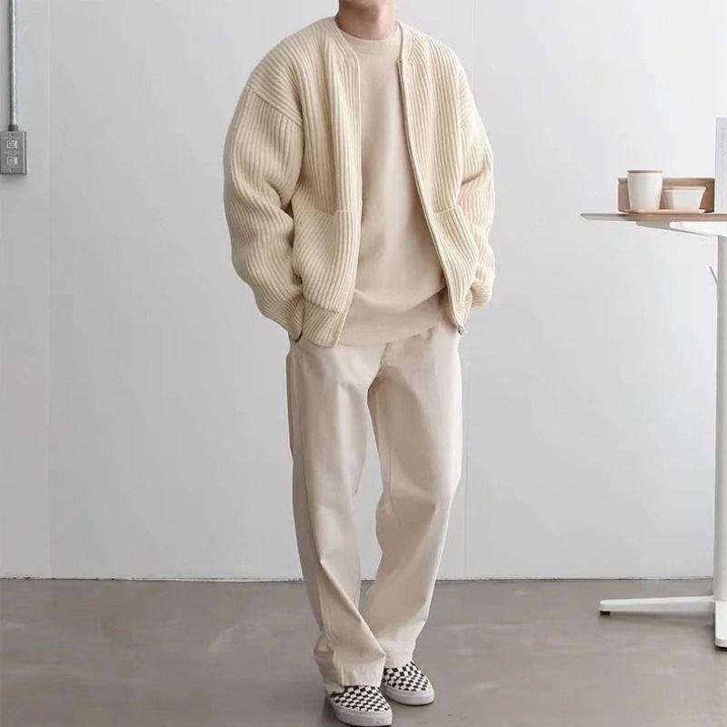 Men's No-Collar Plush Knit Full-Zip Knit Cardigan – view 5