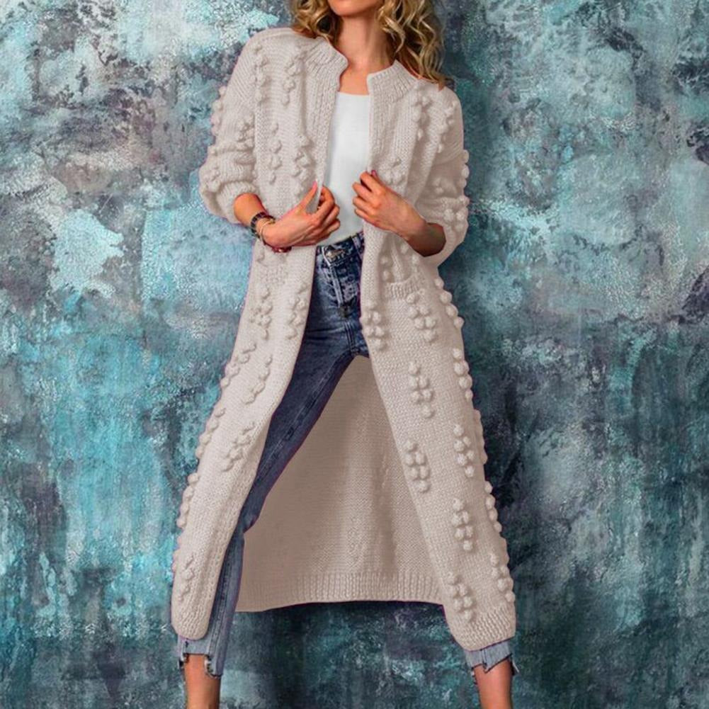 Women's Longline Cotton-Blend Open-Style Textured Knit Cardigan for Layering – Beige