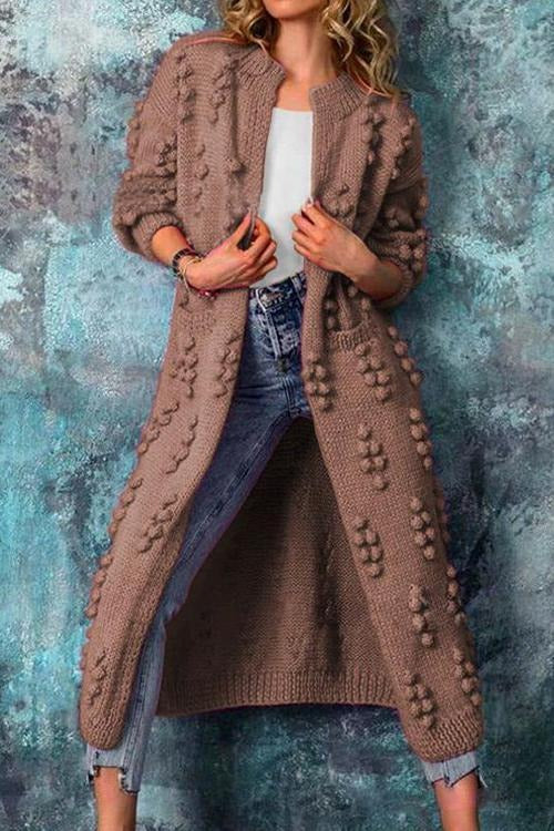 Women's Longline Cotton-Blend Open-Style Textured Knit Cardigan for Layering – Brown
