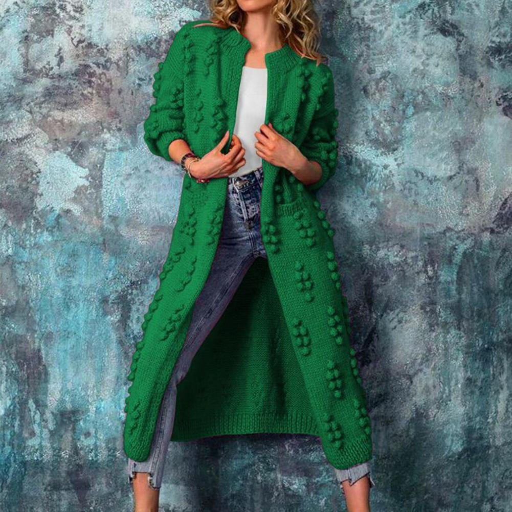 Women's Longline Cotton-Blend Open-Style Textured Knit Cardigan for Layering – Green