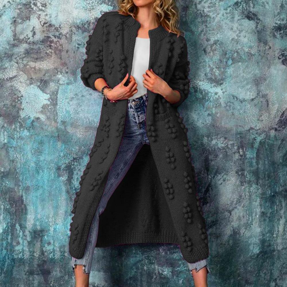 Women's Longline Cotton-Blend Open-Style Textured Knit Cardigan for Layering – Black
