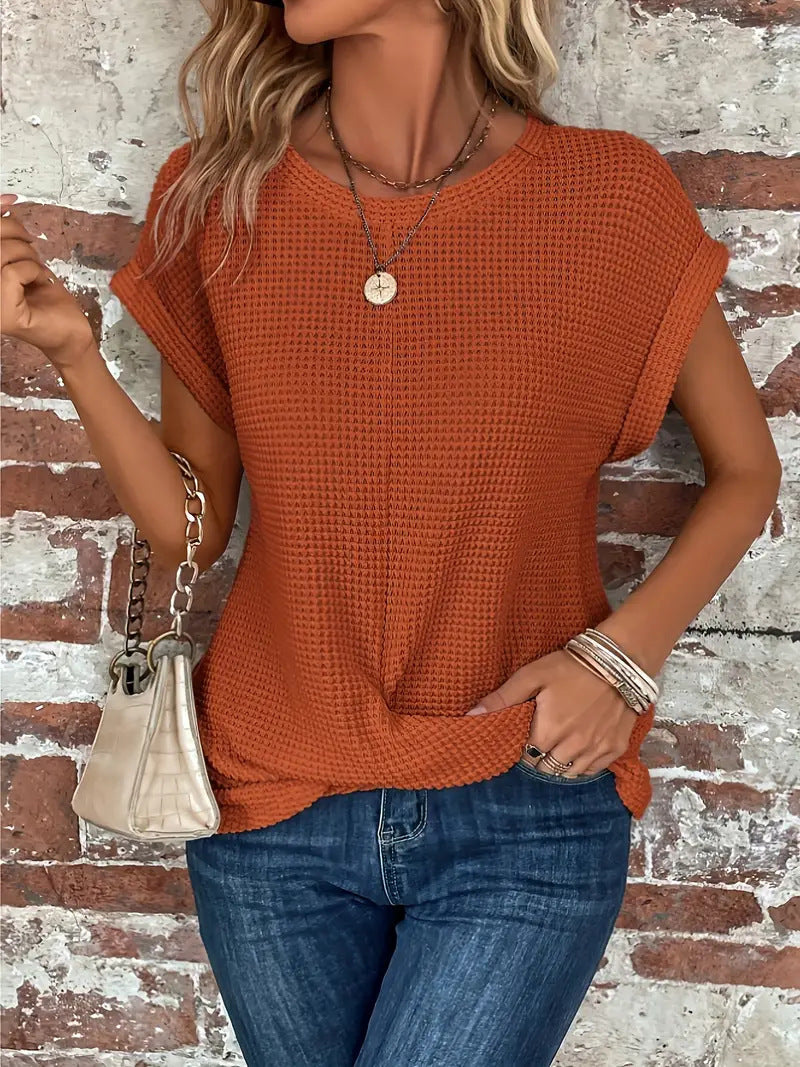 Women's Waffle Knit Short-Sleeve Top for Everyday Wear – view 2