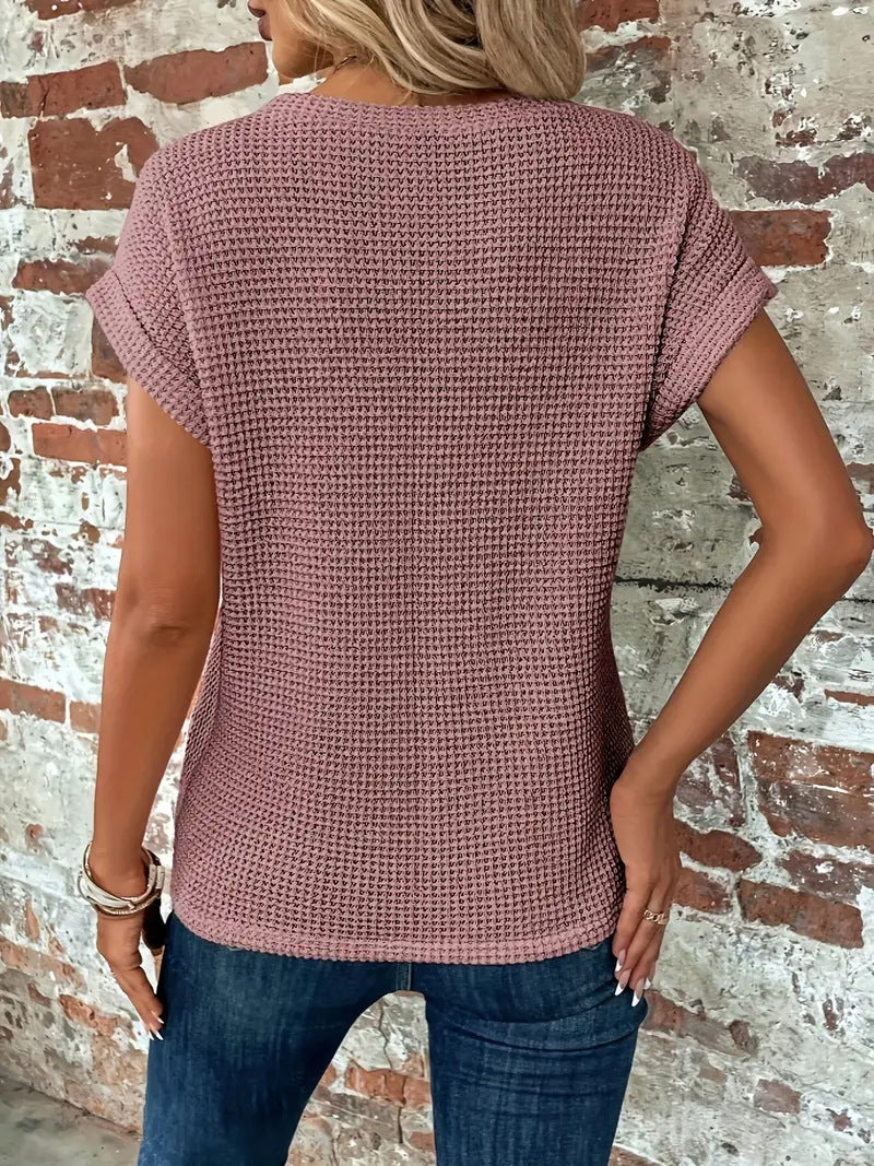 Women's Waffle Knit Short-Sleeve Top for Everyday Wear – view 5