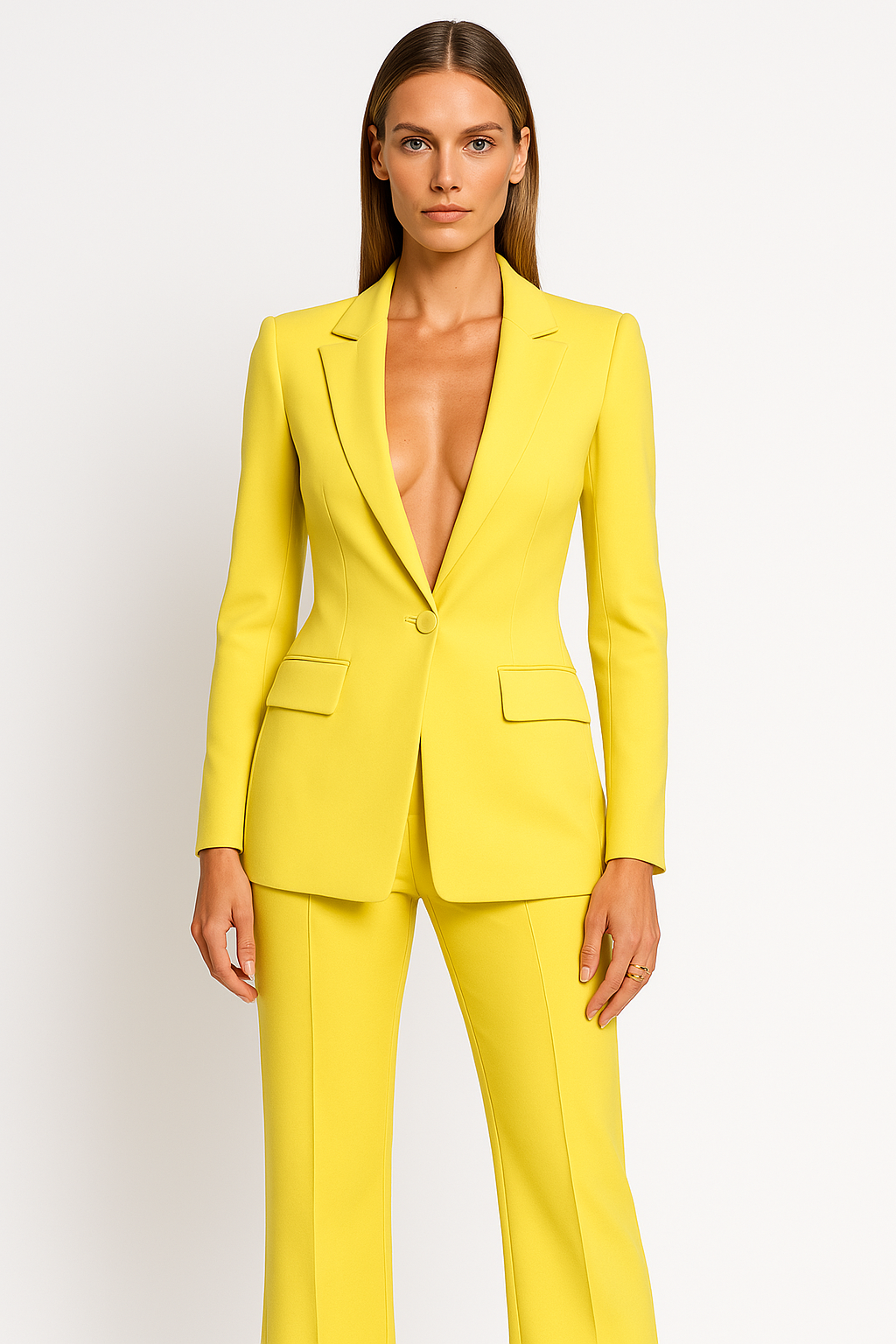 Women's Open-Front Blazer Suit Set for Layering – Yellow