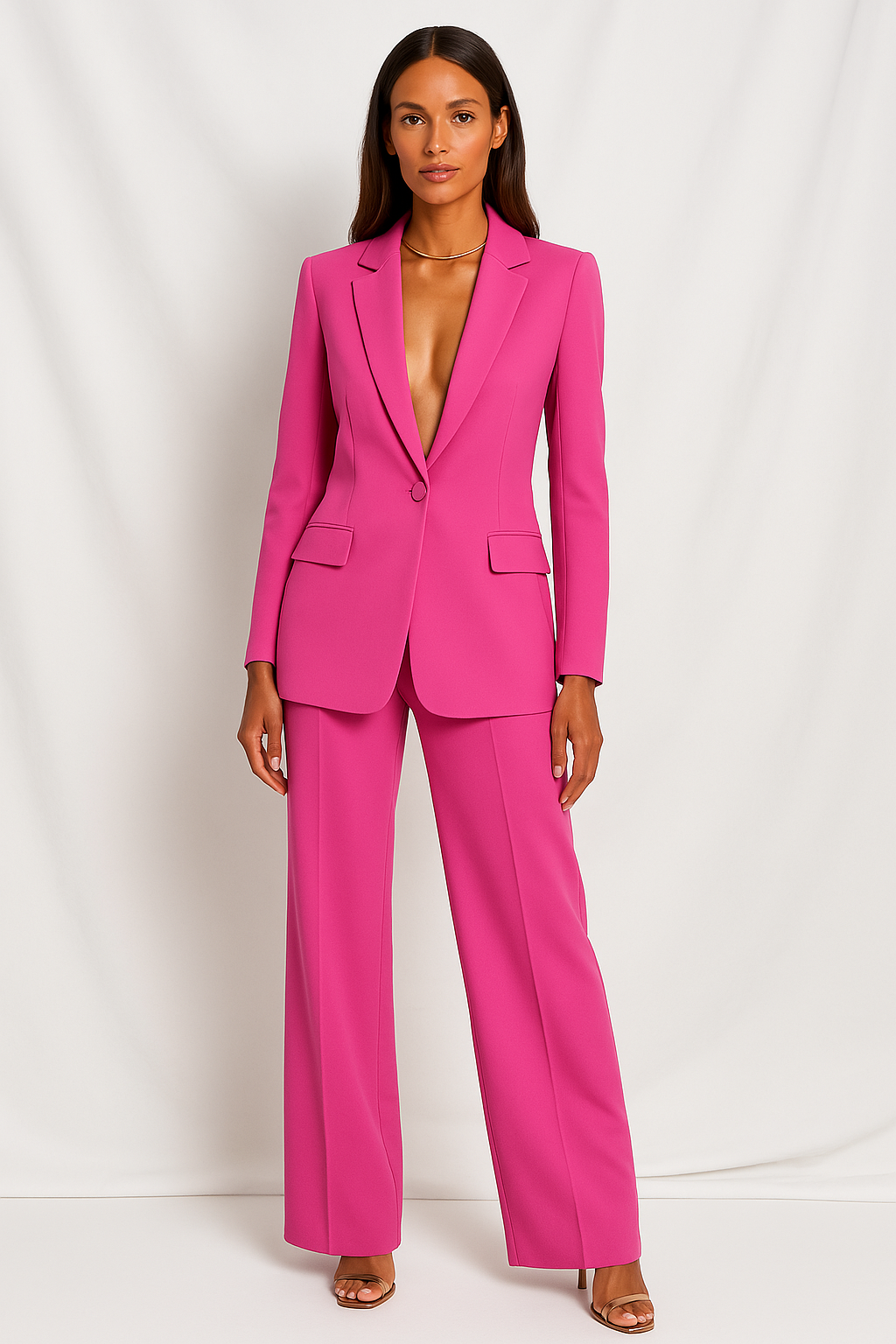 Women's Open-Front Blazer Suit Set for Layering – Hot Pink