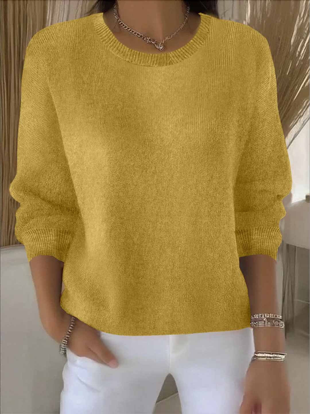 Women's Elegant Everyday Knit Pullover – Yellow