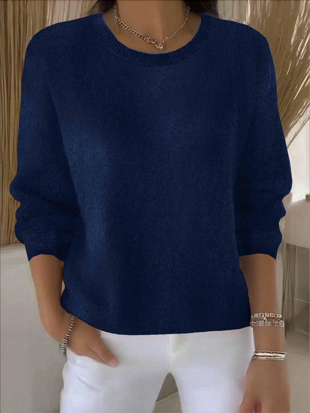 Women's Elegant Everyday Knit Pullover – Dark Blue