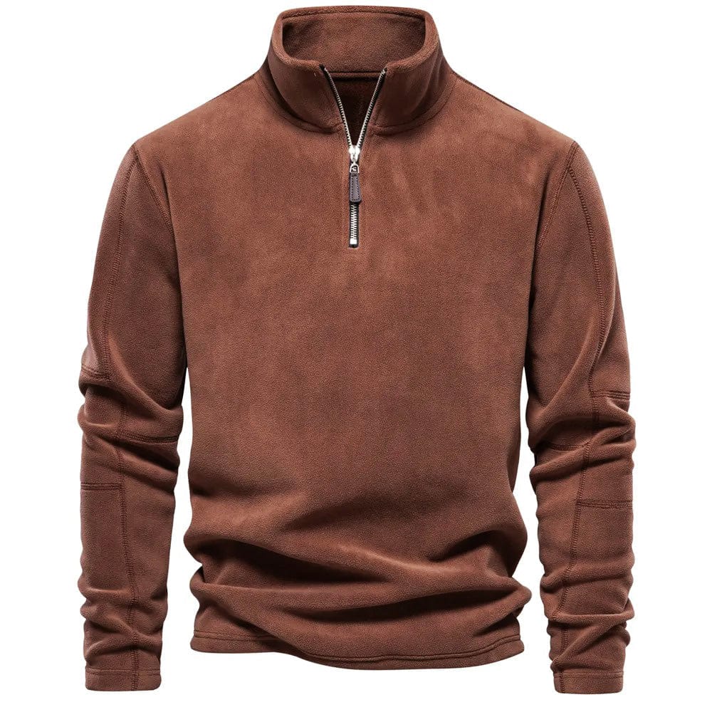 Men's Quarter-Zip Fleece Sweatshirt for Winter – Brown