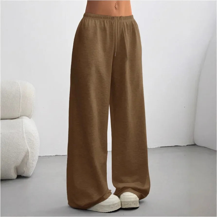 Women's Flared-Leg Tie-Waist Joggers – Dark Brown