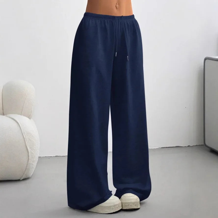 Women's Flared-Leg Tie-Waist Joggers – Dark Blue