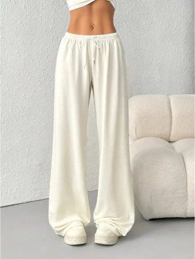 Women's Flared-Leg Tie-Waist Joggers – White