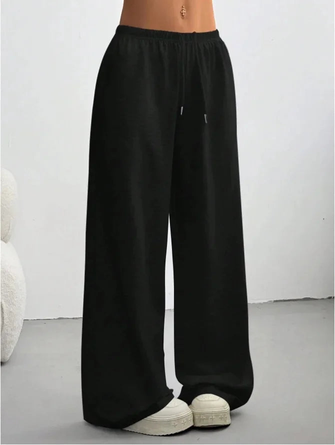 Women's Flared-Leg Tie-Waist Joggers – Black