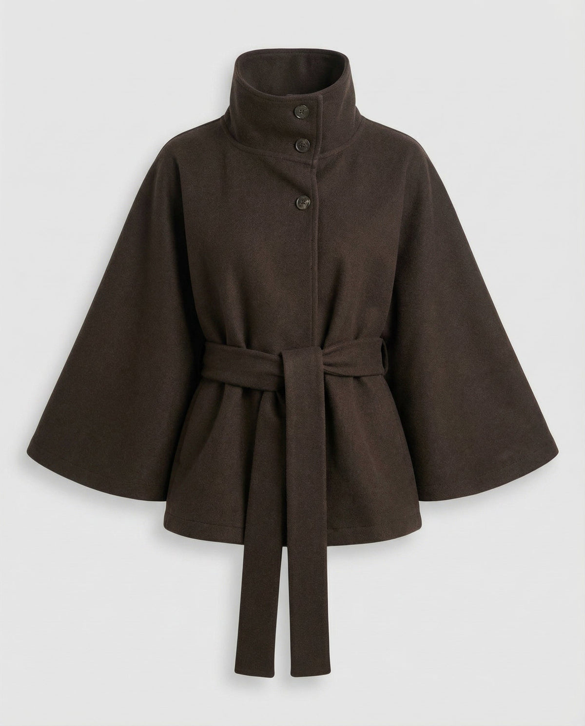 Women's Belt-Detail Wool-Blend Cape Jacket – Dark Brown