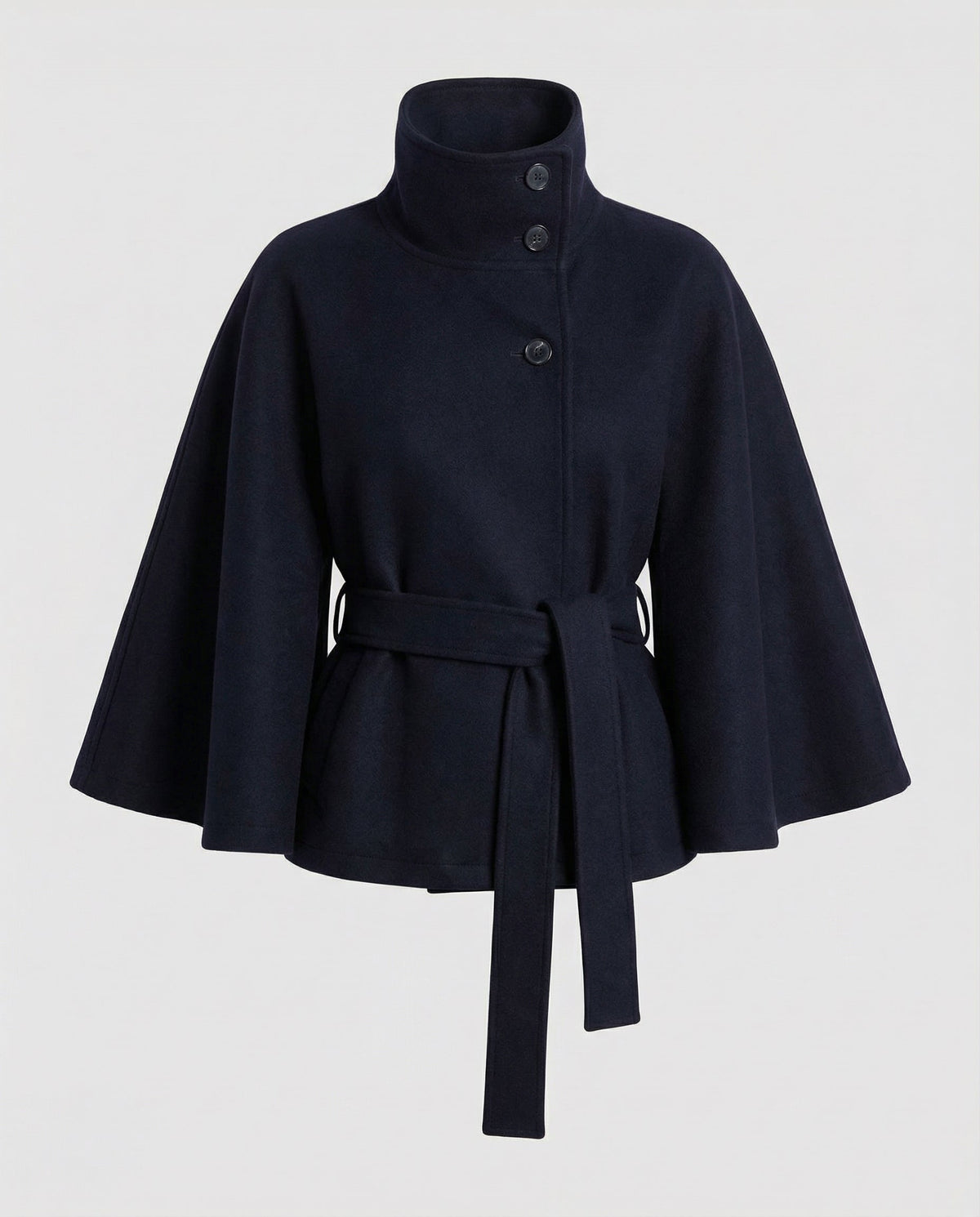 Women's Belt-Detail Wool-Blend Cape Jacket – Navy Blue