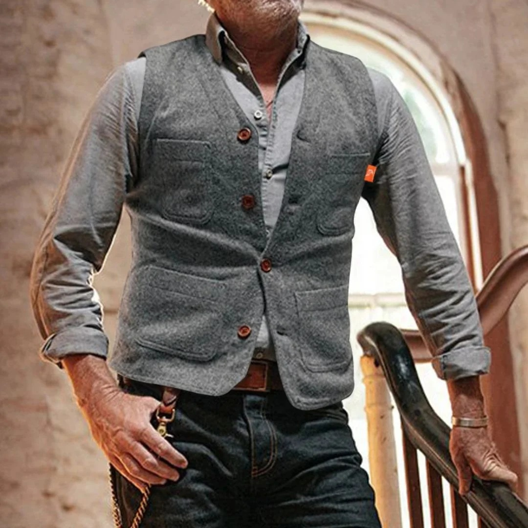 Men's Traditional No-Sleeve Button-Front Waistcoat – Gray
