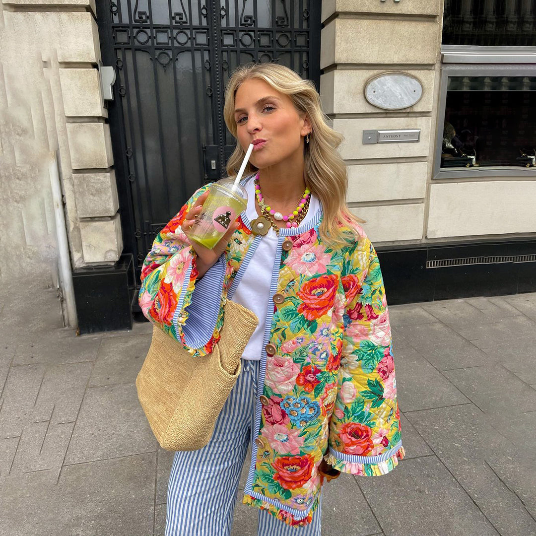 Women's Light-Weight Flower-Print Layering Jacket – Green