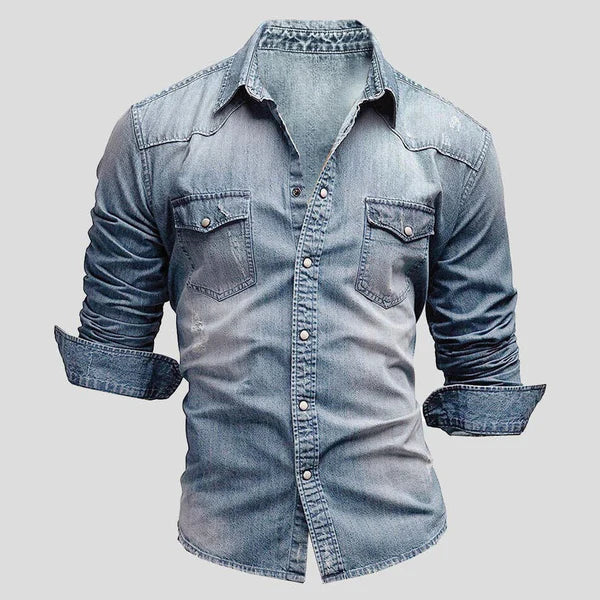 Men's Narrow-Cut Fit Denim-Wash Shirt – view 4