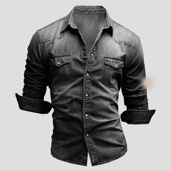 Men's Narrow-Cut Fit Denim-Wash Shirt – Black