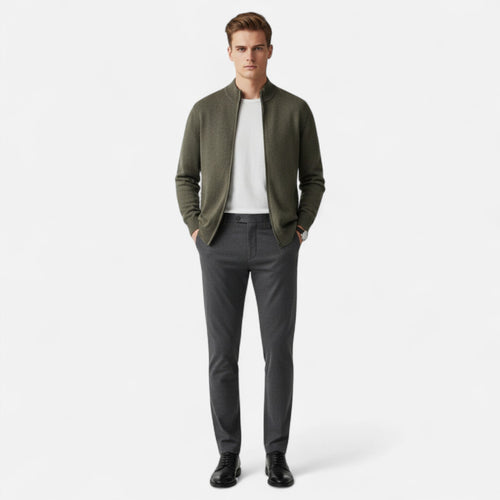 Men's Merino Wool Full-Zip Stand Collar Knit Cardigan – view 2