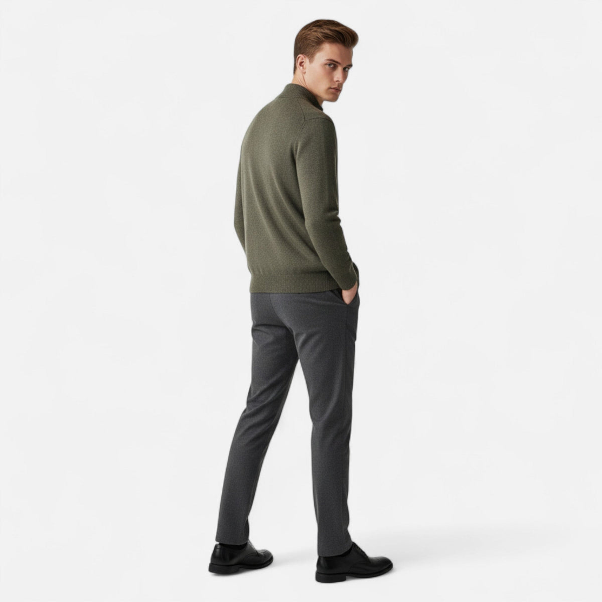 Men's Merino Wool Full-Zip Stand Collar Knit Cardigan – view 3