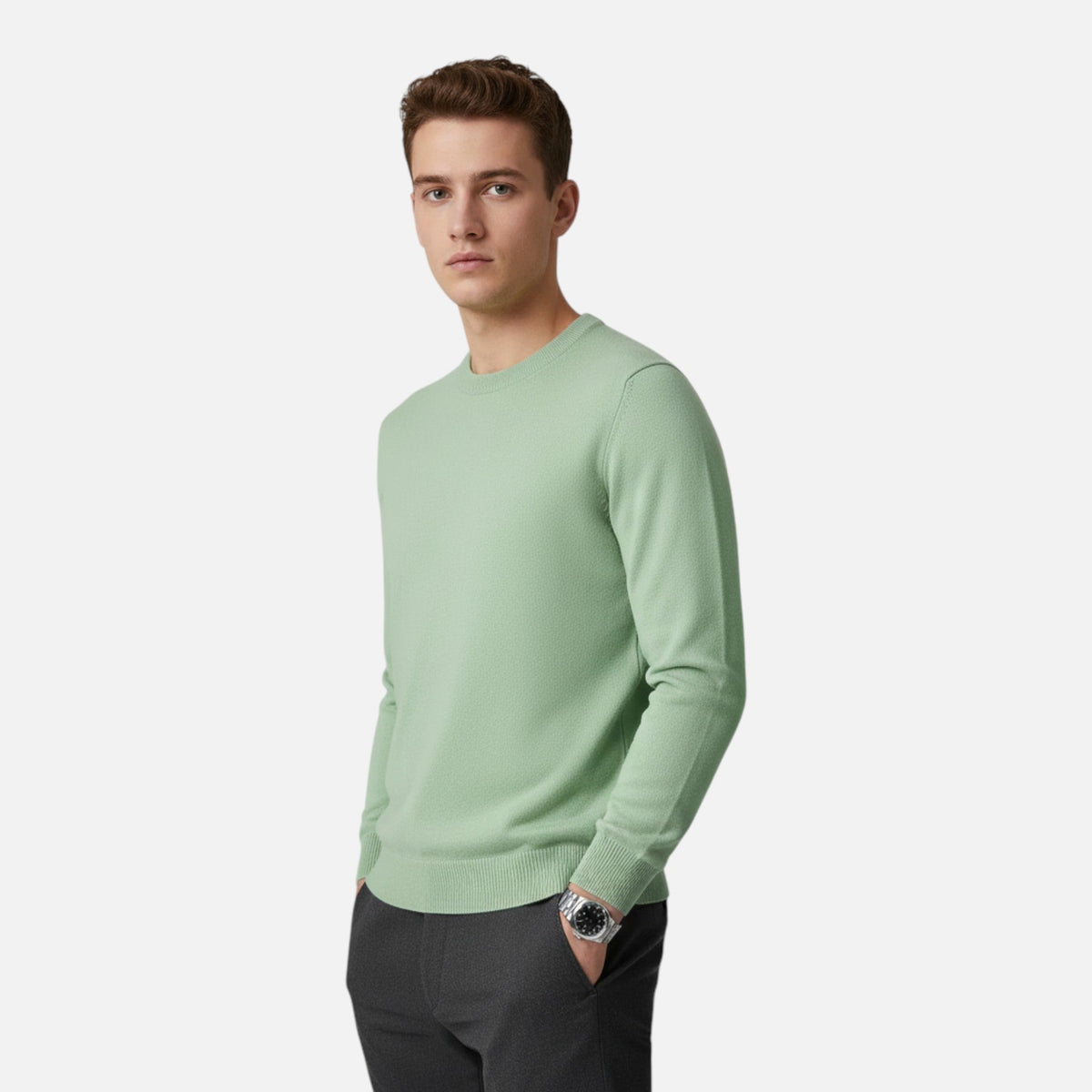 Men's Slim-Cut Round Neck Rib-Knit Pullover – view 2