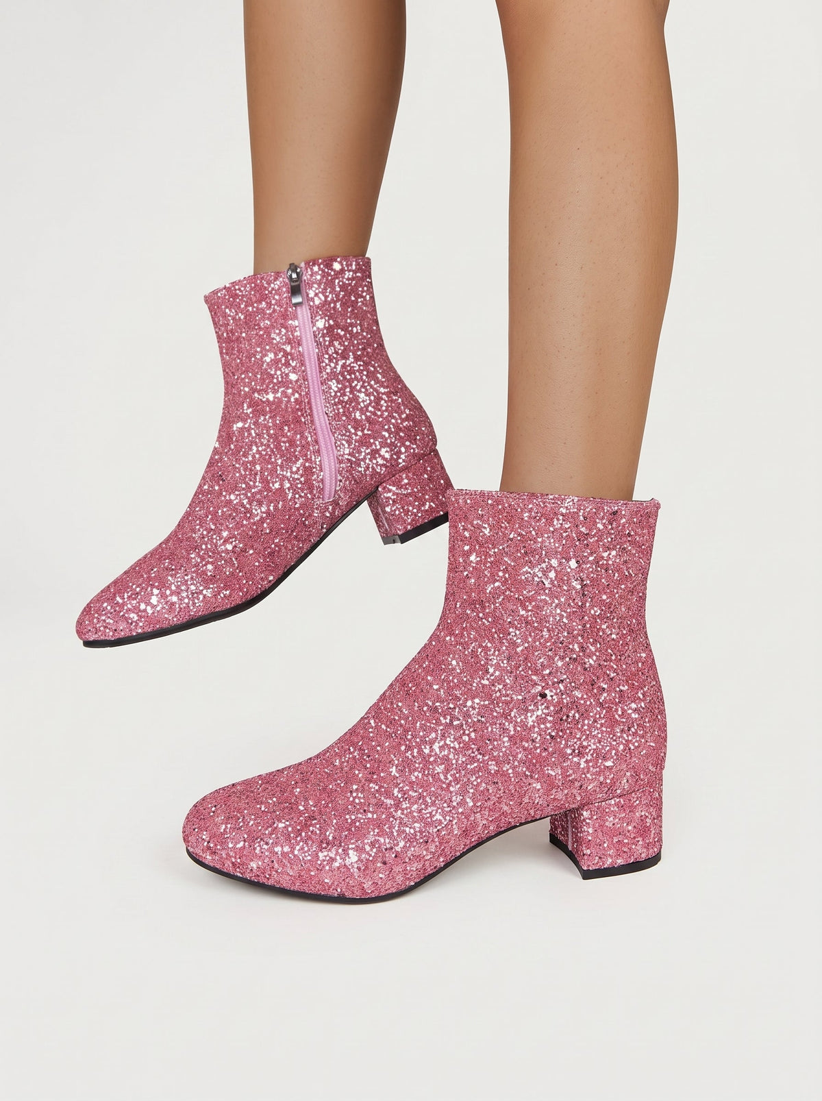 Women's Glitter Pointed-Toe Booties – Pink
