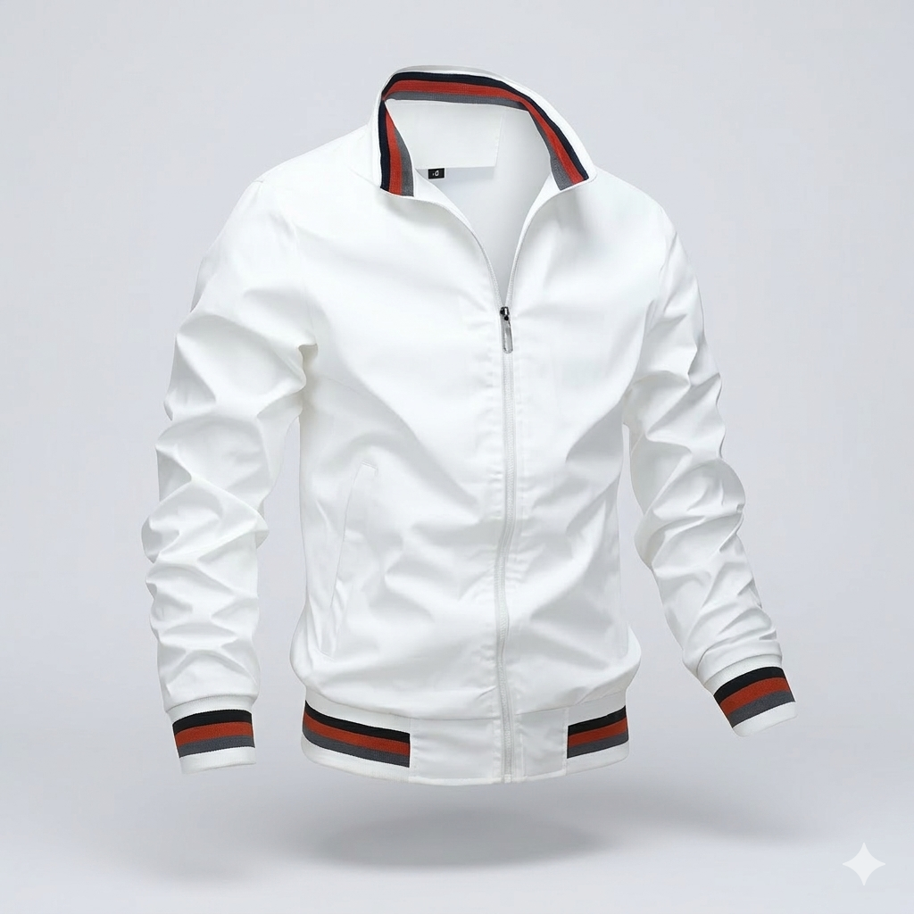 Men's Light-Weight Full-Zip Warm-Weather Jacket – White