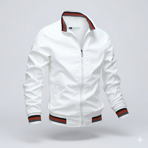 Men's Light-Weight Full-Zip Warm-Weather Jacket – White