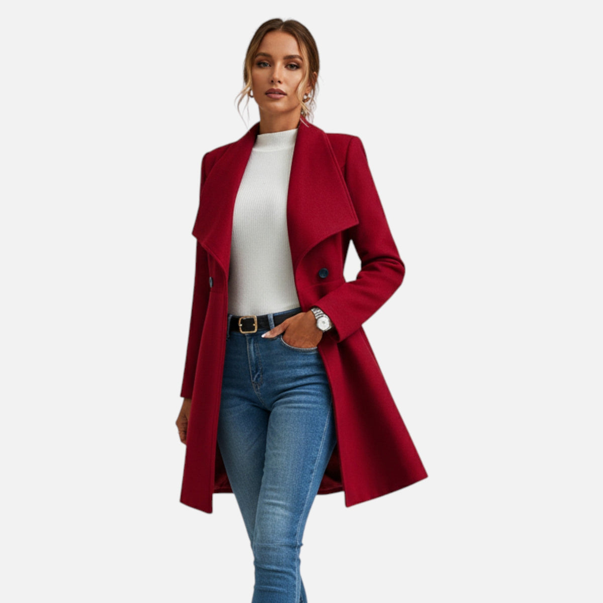 Women's Lapel Wool Cold-Weather Coat with Button Front – view 2