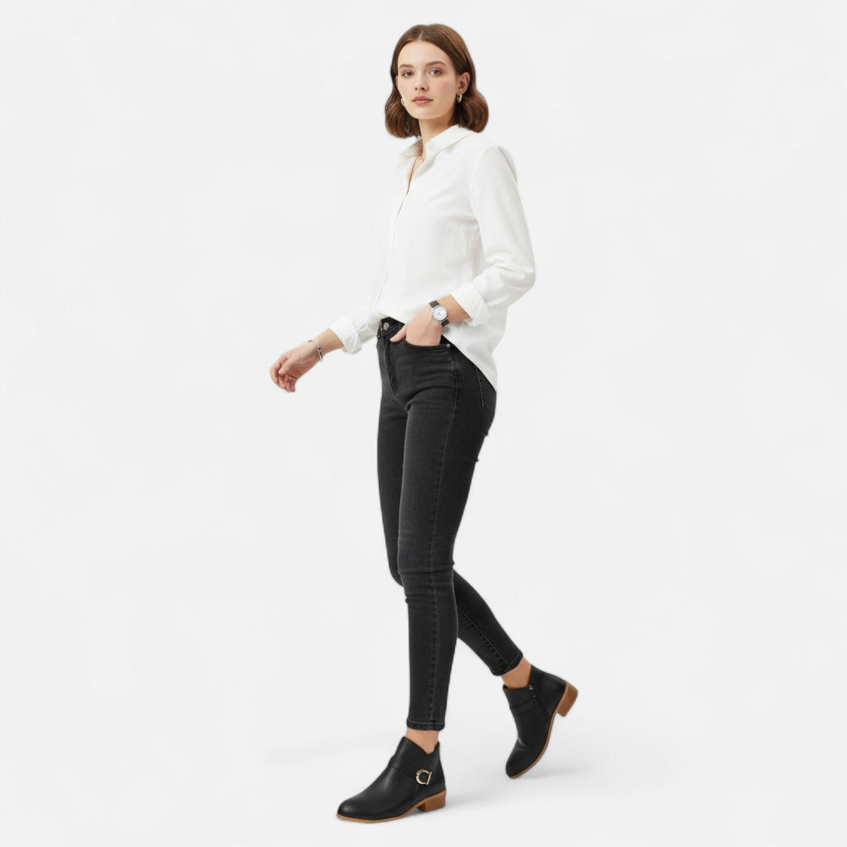 Women's Pointed-Toe Booties with Buckle Detail – view 2