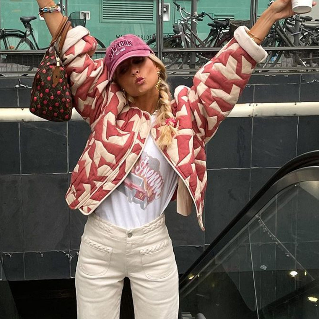 Women's Light-Weight Flower-Print Layering Jacket – Red